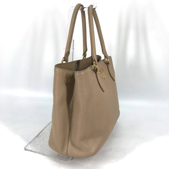 PRADA 1BA058 logo 2WAY Hand Bag Leather Beige - Picture 14 of 16
